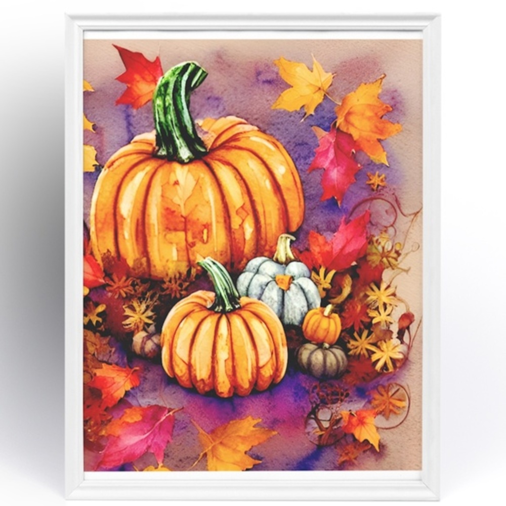 Pumpkin with Flowers Wall Art Print, Unframed - Cozy Autumn Elegance